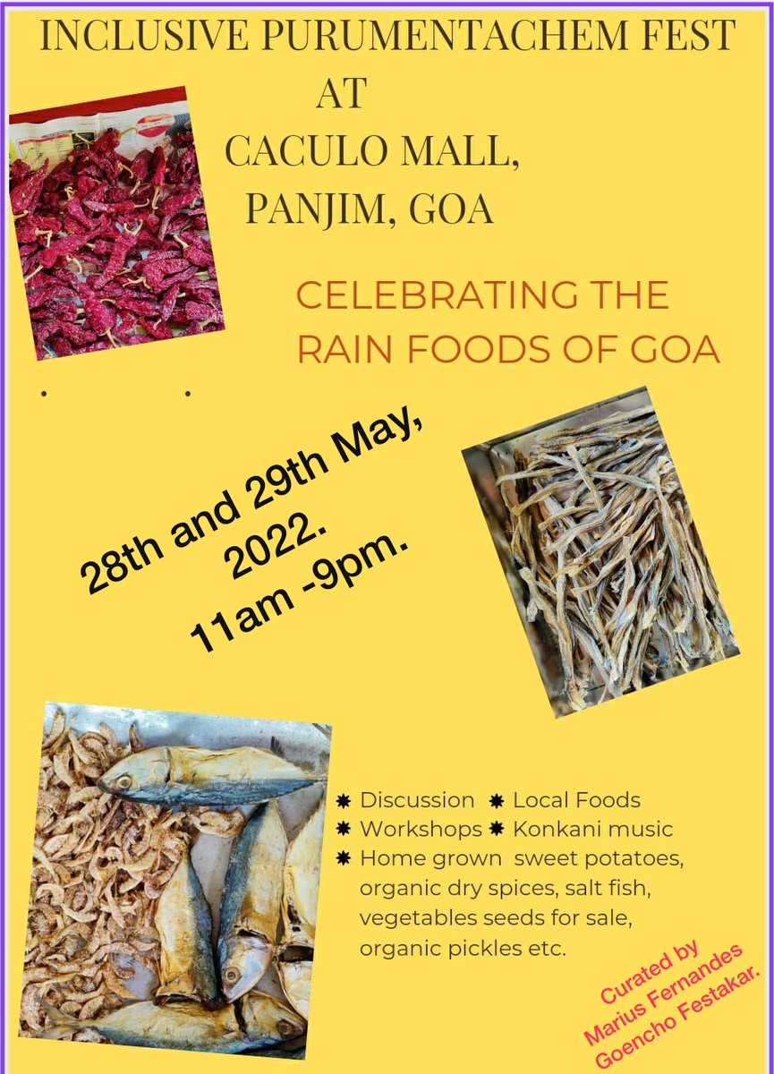 Haven't had d chance to stock up Ur monsoon provisions🤷‍♀️?No worries😃...U can still do so....visit Purumentache Fest&amp;shop all Ur favorite Goan stuff&amp;support local vendors too😊at Caculo Mall👍..says <a href="/goenchofestakar/">Marius Fernandes</a> 
---- 
<a href="/taniashirodkar/">Tania Shirodkar</a> <a href="/JagrutGoenkar/">JagrutGoenkar</a> <a href="/GurudasSingbal7/">Gurudas Singbal</a> <a href="/MSJEGOI/">Ministry of Social Justice & Empowerment, GOI</a>