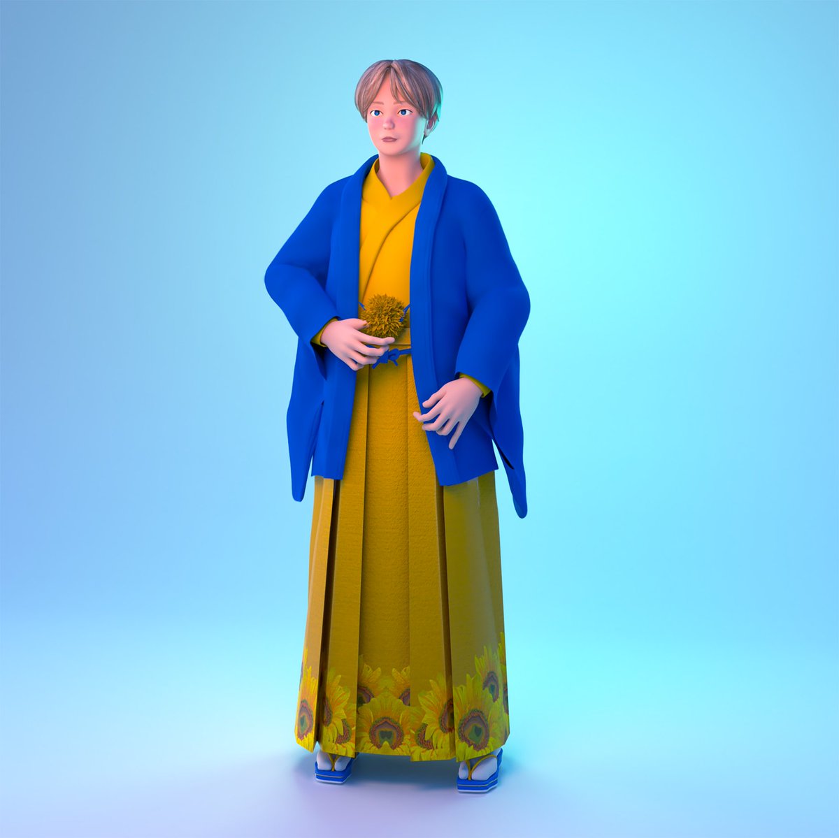 Ateamaster83's tweet photo. This kimono was made with a wish for world peace. We make these kimonos with the hope of eliminating ugly conflicts, atrocities, invasions, and wars from the earth.

The colors are inspired by the national flag of Ukraine and decorated with sunflowers, https://t.co/oeGvEIe4rD