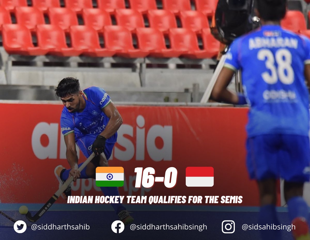 siddharthsahib's tweet photo. Simply incredible! 🙌
@TheHockeyIndia team defeated Indonesia by 16 goals to cover up a Goal Difference of 15 goals & qualify for the semis. 👏🇮🇳
What a show by this champion team 💯
#INDvsINA #AsiaCupHockey2022 https://t.co/5NLOofzTSy