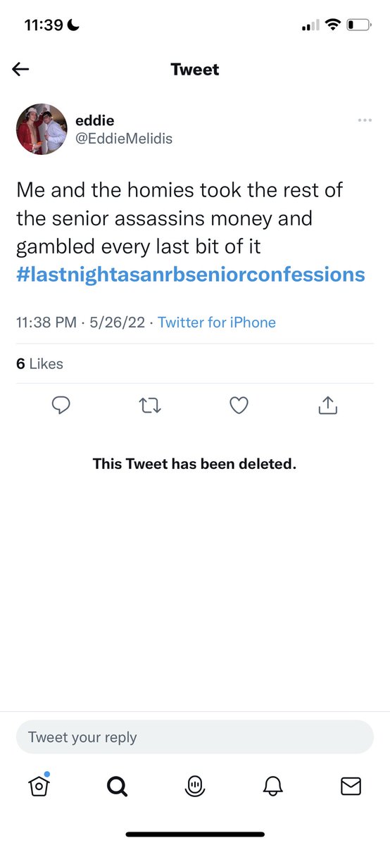 hello17339652's tweet photo. Eddie stfu nobody wants to hear about your gambling addiction #lastnightasanrbseniorconfessions https://t.co/cw7hFPxXlI