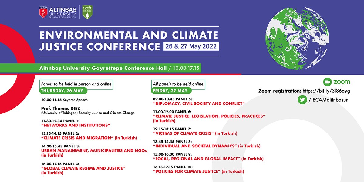 ECAMaltinbasuni's tweet photo. The Environmental and Climate Justice Conference resumes today at 9:30 with the online panel, "Diplomacy, Civil Society and Conflict."

Please register at: https://t.co/DZqWP4sMd0

@altinbas_iisbf @AltinbasUniv @TolgaDemiryol https://t.co/BUvAGqv0UW