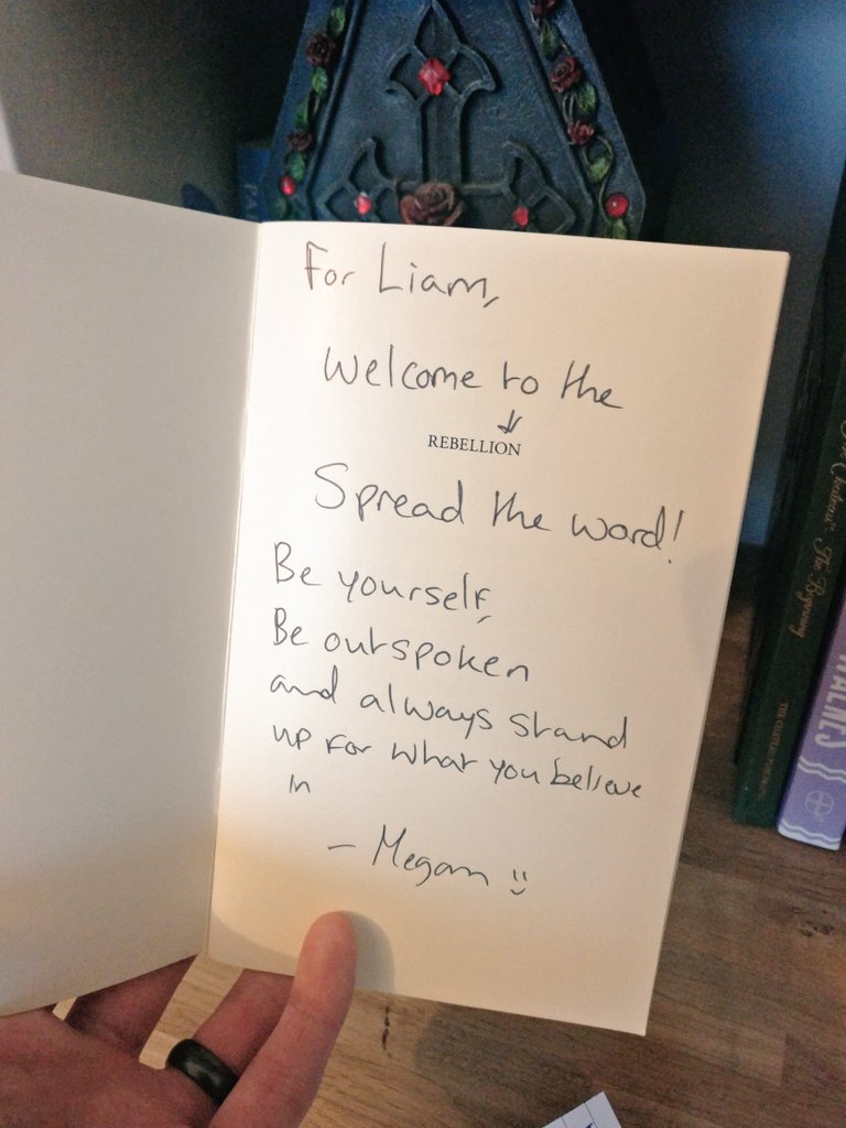 HoraceCSmith's tweet photo. Got this gorgeous (and dedicated!) copy of Megan O'Neill's poetry collection, Rebellion. There are some seriously innovative poems in here, such fantastic use of form and language! Thanks @bookish_hound #amreading #poetry #poems https://t.co/tyygx5S03G