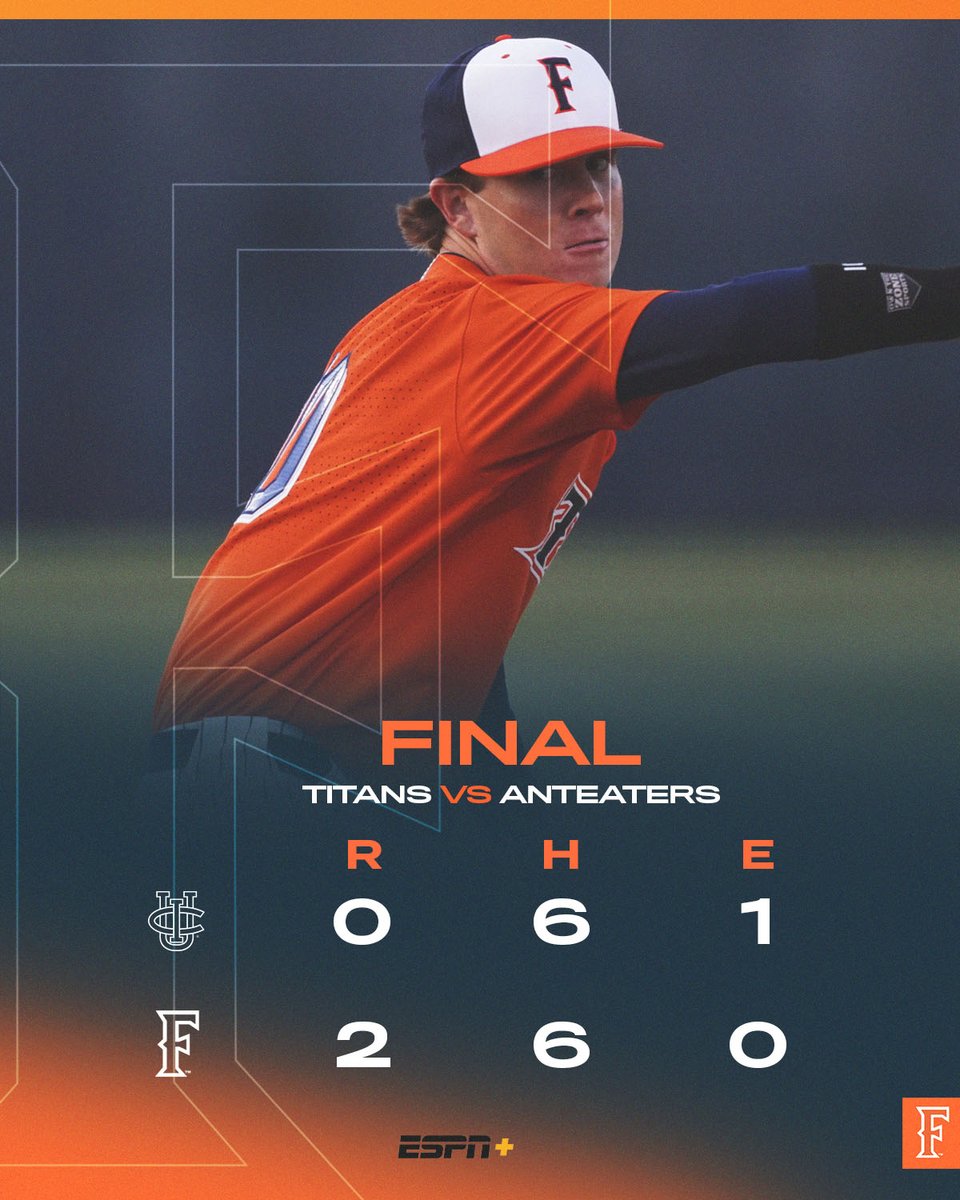 FullertonBSB's tweet photo. Titans take game one against UC Irvine, 2-0! 

#TusksUp https://t.co/JvGA7mXBDb