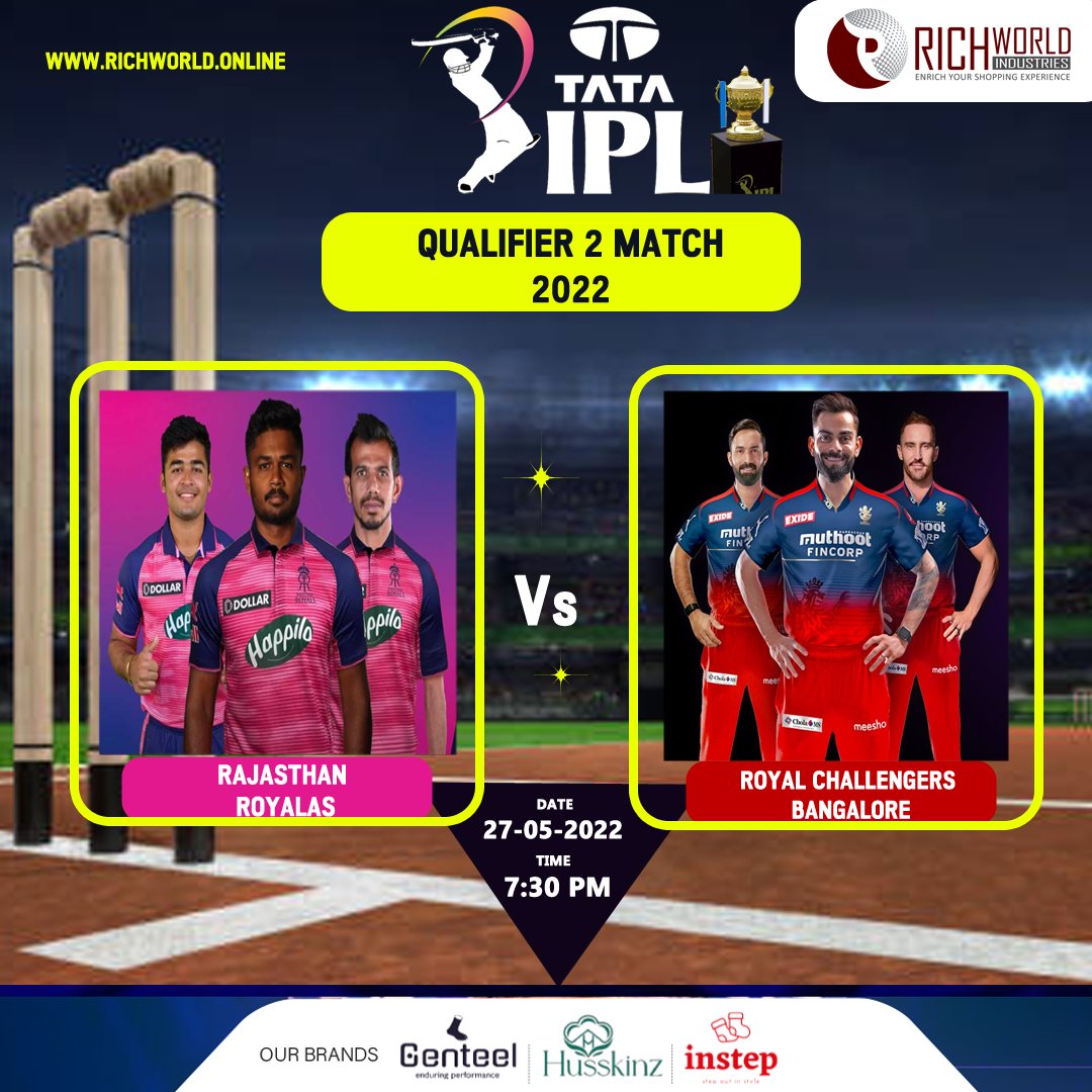 richworldshop's tweet photo. Qualifier 2 of the IPL 2022 will be played between the RR and RCB. The match will be played at the #NarendraModi Stadium, #Gujarat on May 27 (Friday).

#RCBvsRR #IPL2022 #F3Movie #KLRahul #IPLFinal #Royals #Dhoni #ViratKohli𓃵 #SanjuSamson #NEETUG2022 #Kashmir https://t.co/lM90HKXRK0
