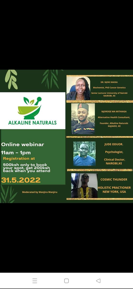 DocNjokiMaina's tweet photo. Let food be our medicine!! Looking forward to this super discussion on Health and food.....(Read Medicine)
See you then!!
#AfricanGenome💪🏾
#Oncogenomics
#ResearchForUsByUs 💪🏾 https://t.co/SY02eShh6e