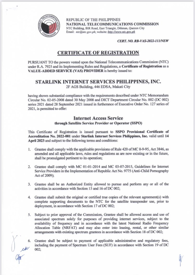 rapplerdotcom's tweet photo. JUST IN: Elon Musk’s SpaceX entering the Philippines as Philippine regulator NTC allowed its registration as a value added service. | via @reyaika https://t.co/kTXcBj6f46