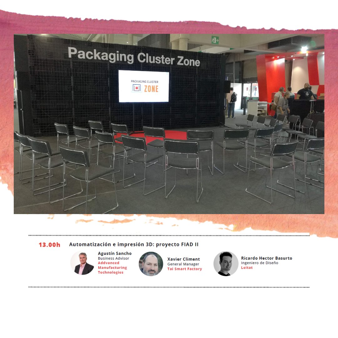 taismartfactory's tweet photo. 🔴Last day #Hispack22
📦No os perdáis la ponencia "Automatización e impresión 3D: proyecto FIAD II"
📍B191 #PackagingClusterZone 

Con @xclimentr, General Manager en @taismartfactory, Agustín Sancho, Business Advisor en @addvance3d y Ricardo Hector, Ingeniero de Diseño en @Leitat https://t.co/m0CMDLzKL9