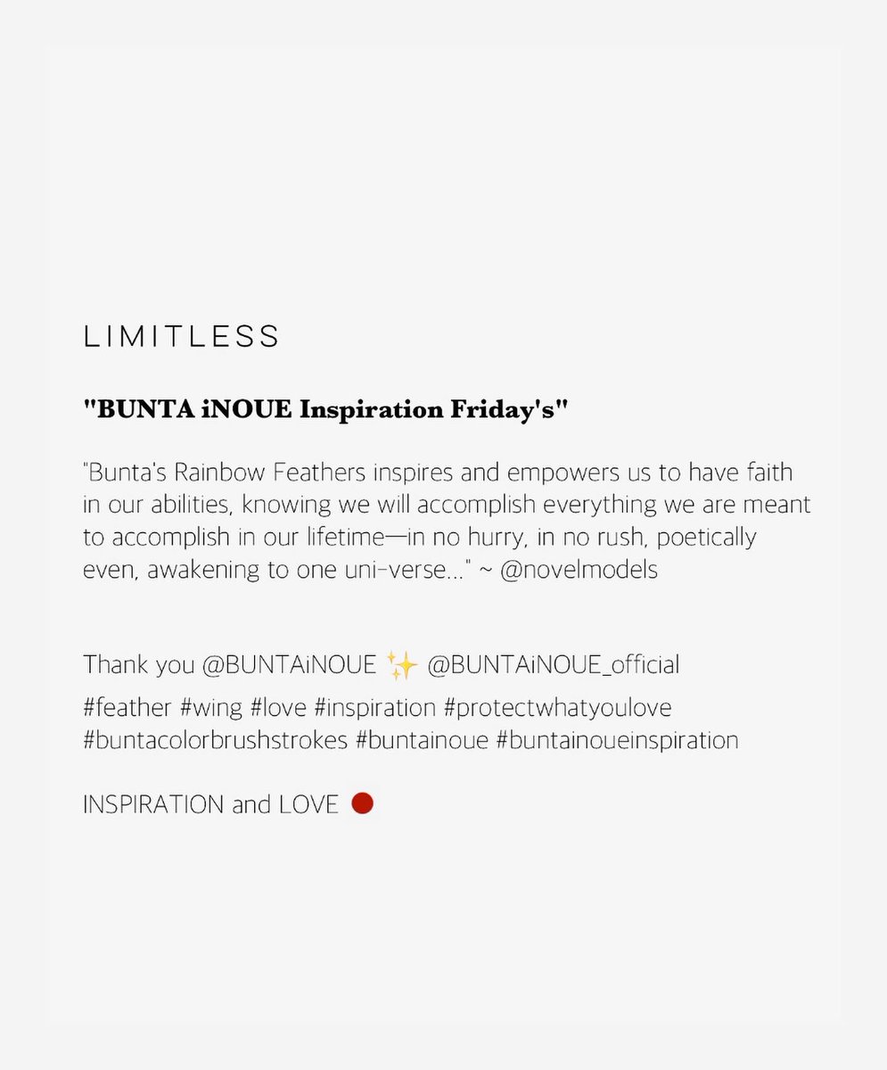 NOVELMODELS's tweet photo. LIMITLESS ✨ Rainbows and feathers inspire and empower us today...

Art by @333888G @BUNTAiNOUE #BUNTAiNOUEinspiration #Fridays #HOUSEofInspiration___ #BUNTAiNOUE #inspiration #thankyou https://t.co/hv52xfkMhc