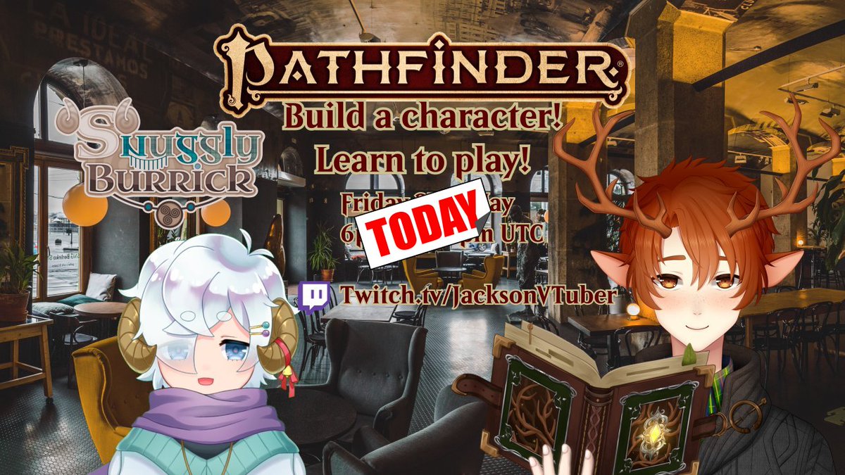 Good morning, dearlings!
It's happening! Tonight, I'm really excited to present an introduction to #Pathfinder. Grab your dice and pencils, and join myself and Burrick and we'll take you through character building, step by step! 
#ttrpgs #tabletopgaming #pathfinder2e