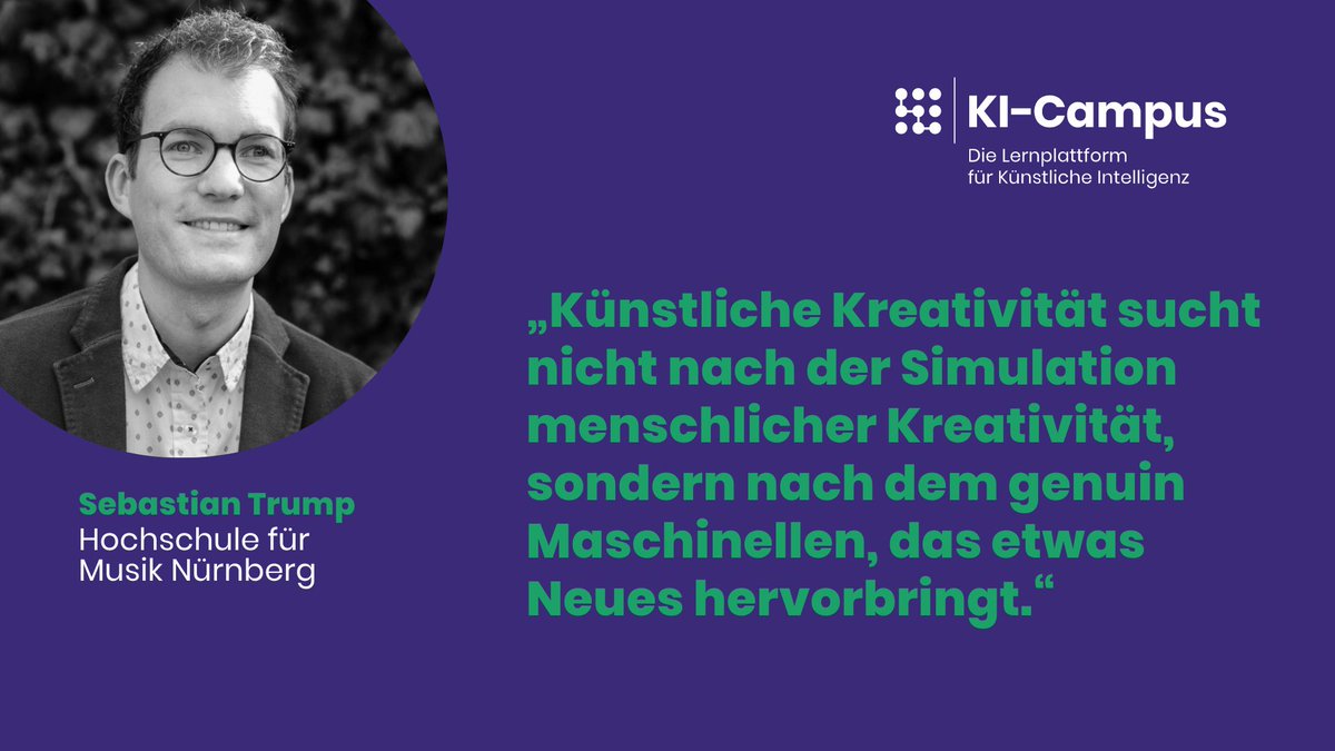 Sebastian Trump (<a href="/bastustrump/">Bastus Trump</a>) von der Hochschule für Musik Nürnberg zielt mit seiner Forschung auf eine Bereicherung von #Musik durch #KI ab. 🎶🤖

Mehr dazu erfahrt ihr im Podcast #KIkapiert!

Jetzt reinhören:
➡ki-kapiert.podigee.io/8-folge-7

#KICampus #TwitterCampus #Kreativität