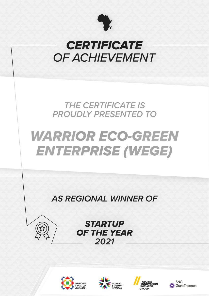 WegeCompany's tweet photo. It is an honor for #WEGE_COMPANY to be the winner of the #GLOBAL-STARTUP_AWARDS_2021 competition in the Central Africa region. https://t.co/Ty9xRAsD1N