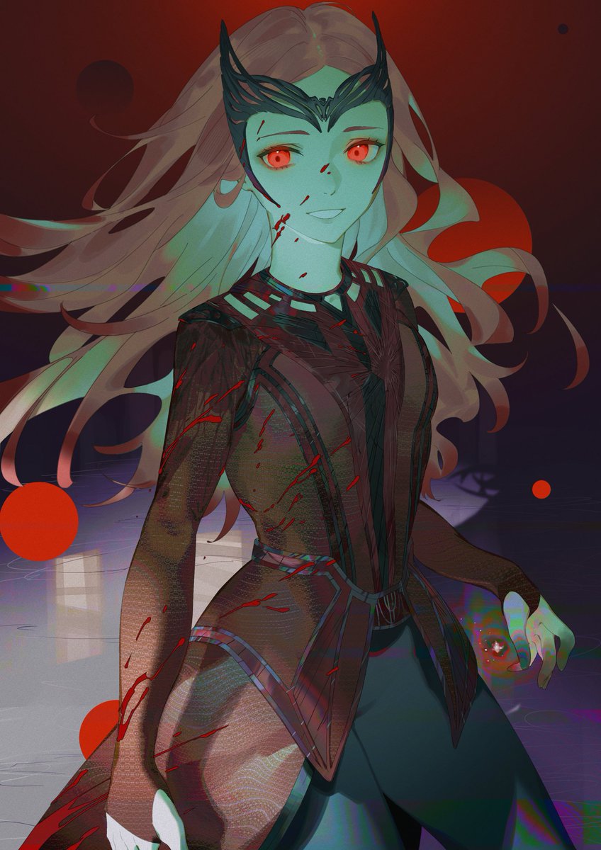 1girl red eyes long hair blood solo smile looking at viewer  illustration images