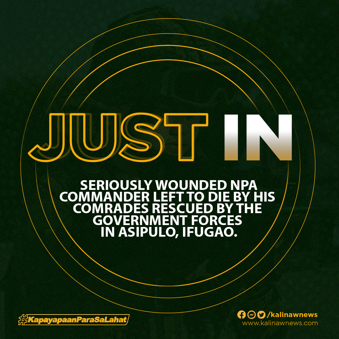 Seriously wounded and dying NPA commander abandoned by his comrades rescued by the Government Forces in Asipulo, Ifugao

Full Story: bit.ly/3wP5AMq 

#KapayapaanParaSaLahat
#PhilArmy
#ARMY125
