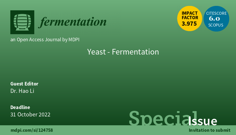Ferment_MDPI's tweet photo. New Special Issue "Yeast - Fermentation". Webpage: https://t.co/BzqFBH4uvt. #yest; #fermentation https://t.co/6LG8TZmGYt
