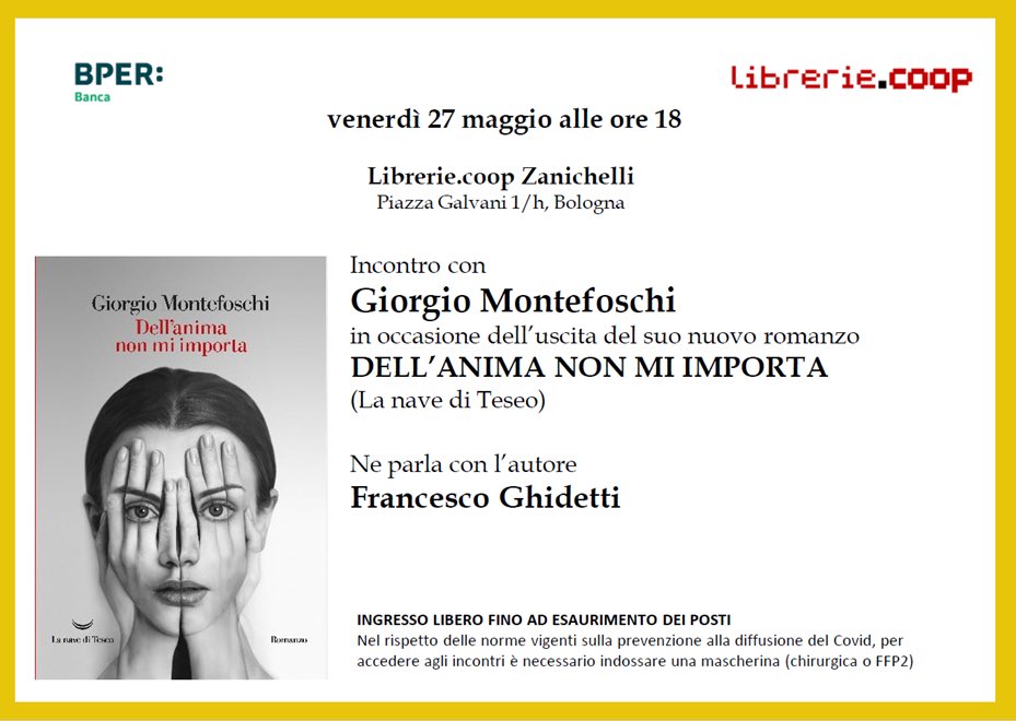 Giorgio Montefoschi vi aspetta questo pomeriggio a Bologna, dalle 18 alla <a href="/librerieCoop/">Librerie.coop</a> Zanichelli di Piazza Galvani, per raccontare il suo nuovo romanzo “Dell’anima non mi importa”. Con <a href="/GhidoGhidetti/">Francesco Ghidetti</a>.

Ingresso libero fino a esaurimento posti.