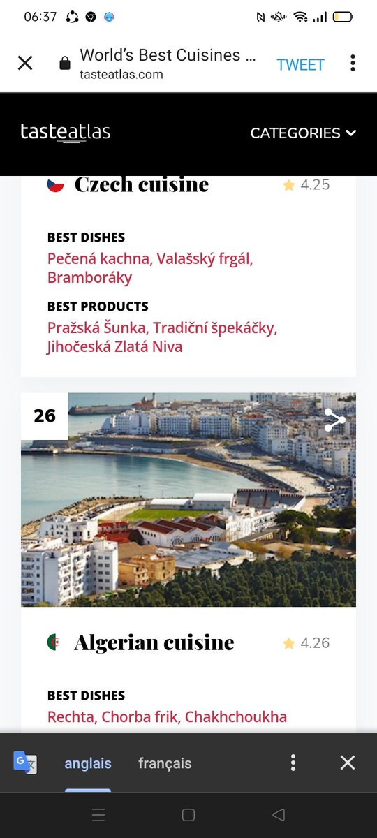 benzeoui_nada's tweet photo. #Welcome_to_Algeria 
 Classification of Arab and international kitchens for the year 2021 in the Taste Atlas Cooking website, and the Algerian cuisine ranked first in the Arab world. Yes, it is Algeria, the continent 🤩
https://t.co/9GRPZOn4Mv 
#Oran2022 #وهران_في_القلب #الجزائر https://t.co/LKK80fVa32