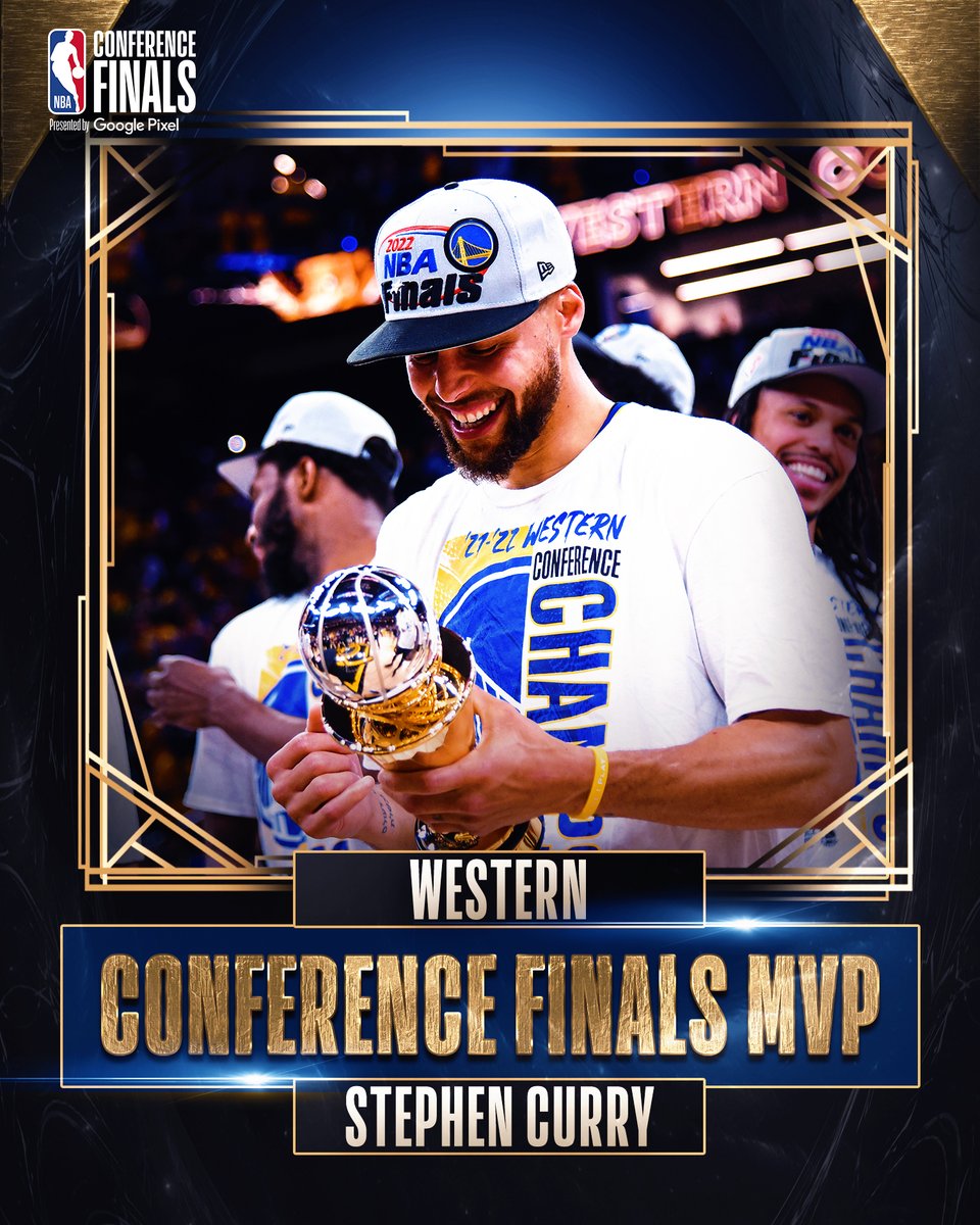 NBA's tweet photo. Stephen Curry is the first recipient of the Earvin "Magic" Johnson Trophy awarded to the Western Conference Finals MVP!

#NBAConferenceFinals presented by Google Pixel https://t.co/GEbBAEFcAH