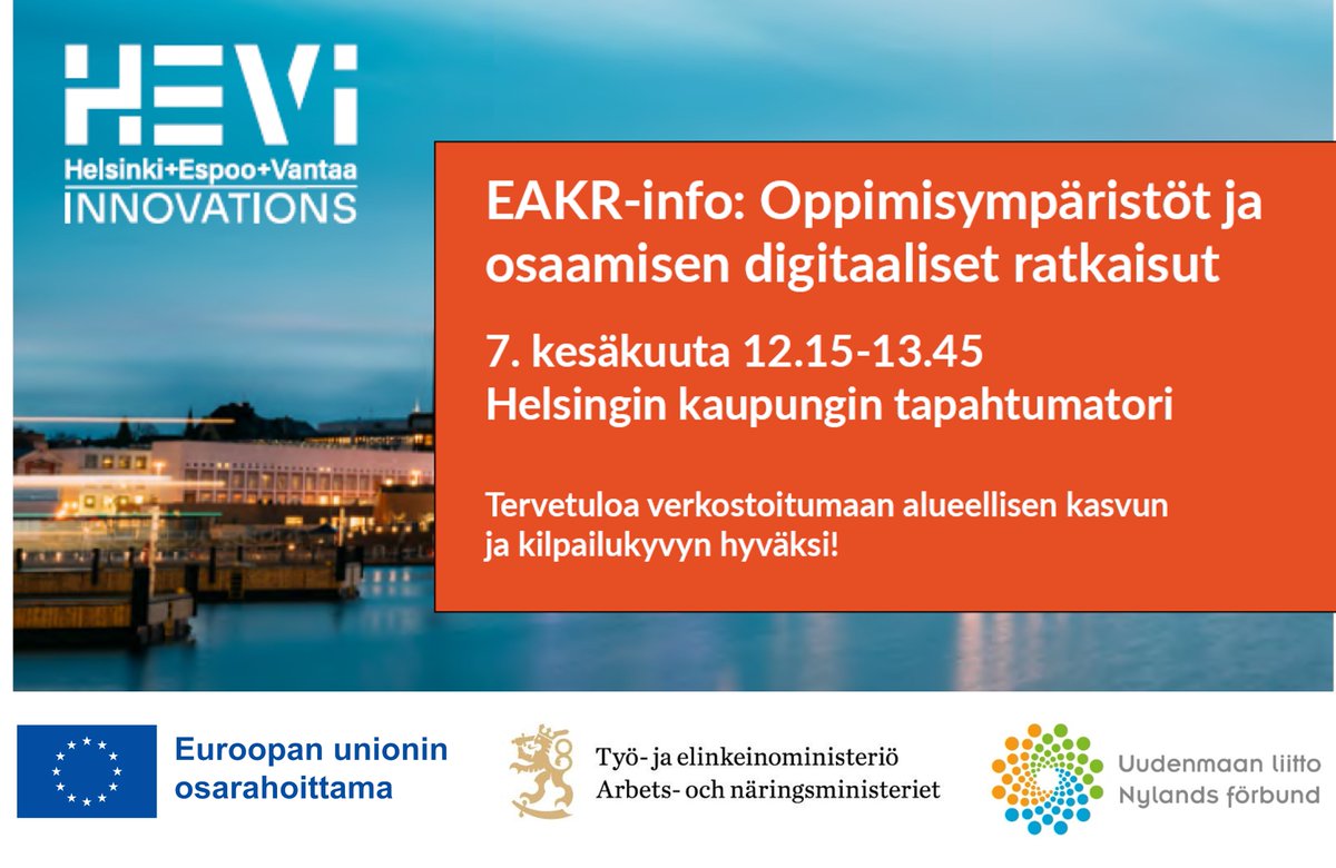 Rahoitushaku tulossa, tervetuloa #edtech -kaupunkikehittäjät tilaisuuteemme kuulemaan tarkemmin haun sisältöteemoista ja rahoituksesta! #innokaupungit #HEVinnovations #eakr #uudistuvajaosaavasuomi hevinnovations.fi/arkistot/teema…