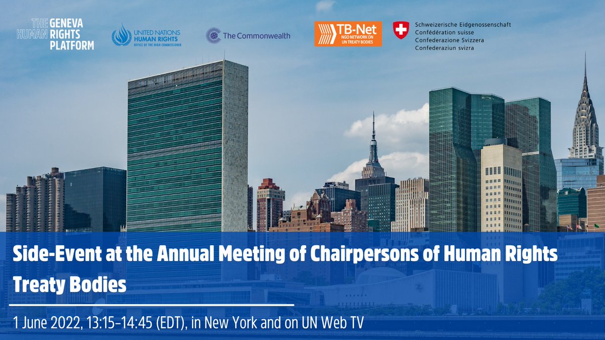 Geneva_Academy's tweet photo. 📢Our #GenevaHumanRightsPlatform is in New York next week for a side event to the Annual Meeting of @UNTreatyBodies Chairpersons, co-organized with @UNTBNet, @commonwealthsec, @UNHumanRights &amp; @swiss_un.

The event will also be on @UNWebTV!

More info: https://t.co/8bTO2CNJDY https://t.co/pAogXC8wgu