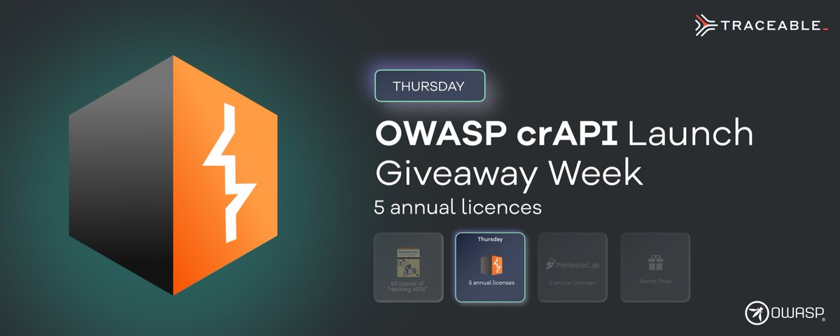 InonShkedy's tweet photo. Win 1 out of 5 Burp Pro License:

1.Deploy crAPI
2.Create crAPI user - username must be your twitter handler!
3.Take screenshot of crAPI profile page
4.Comment here w/screenshot 
5. Like &amp; RT this tweet
* 1.5x chances to win if you follow @Traceable &amp; @InonShkedy https://t.co/m4prhW98ub