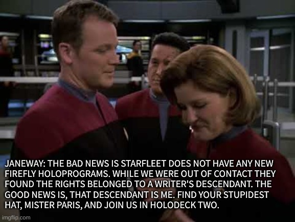 Lots47's tweet photo. #startrekmemes #startrekvoyager #startrekvoyagermemes #captainjaneway #fireflymemes #youcanttaketheskiesfromme https://t.co/YY71PpVfbb