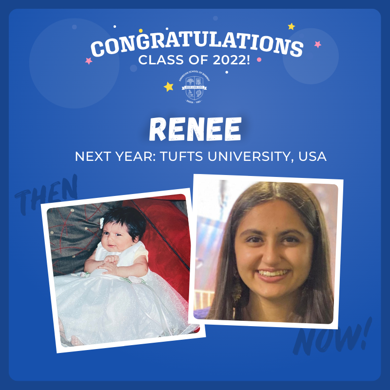 Congratulations #Classof2022AtASB. It's been a long and challenging journey for you all, and we are so proud of you. Celebrating our #SeniorsAtASB in their final week before #graduation. Congratulations Renee, who is heading off to Tufts University, USA. #ASBIndia #Mumbai