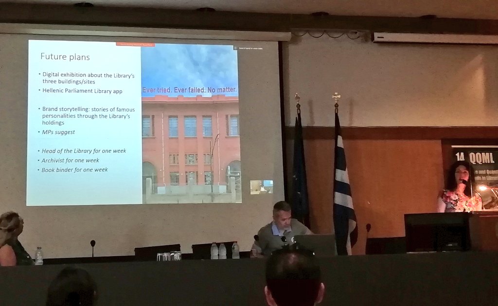 0fed0's tweet photo. Exciting outreach programme of the Hellenic Parliament library explained by Maria Kamilaki at #qqml @qqml_conference #LibraryTwitter https://t.co/IoIkKvSFP3