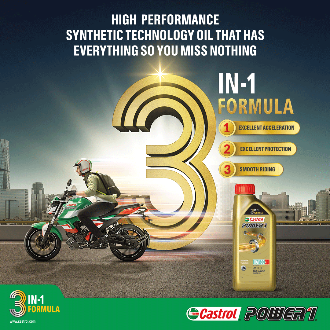 castrolbiking's tweet photo. Introducing the NEW Castrol POWER1 with 3-in-1 Synthetic Technology for outstanding performance across 3 critical areas - 1. Excellent Acceleration. 2. Excellent Protection. 3. Smooth Riding.
#CastrolPOWER1 #3in1Formula #OutstandingPerformance #SyntheticTechnology #Castrol https://t.co/o8d6ZNhabA