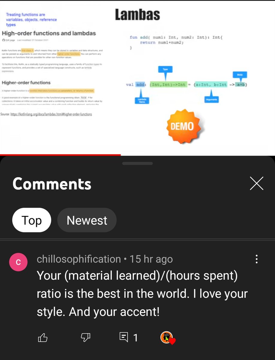 anilvdeshpande's tweet image. I published video under #kotlinfundamentals on my YouTube channel #codetutor after long time. This has to be the most geekiest compliment that I might have received on my video. Just what you need to stay motivated to keep doing what you are doing.