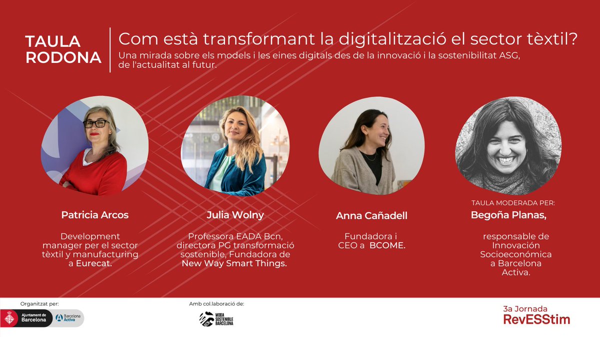 Calidoscoop's tweet photo. ✨Tot a punt per la #3aJORNADAREVESSTIM el dimarts 31/05
Darreres novetats📣la Núria Nubiola de @backtoeco substitueix a la Carol Blazquez d’Ecoalf, i la Begoña Planas a l’Esther Perelló com a moderadora
🔗https://t.co/Atrd8b1tdK
T'hi esperem!⚡️
#barcelonaactiva #modasostenible https://t.co/pfSNfogzum