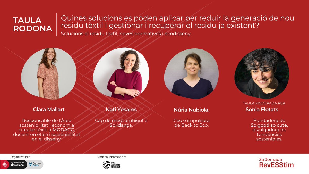 Calidoscoop's tweet photo. ✨Tot a punt per la #3aJORNADAREVESSTIM el dimarts 31/05
Darreres novetats📣la Núria Nubiola de @backtoeco substitueix a la Carol Blazquez d’Ecoalf, i la Begoña Planas a l’Esther Perelló com a moderadora
🔗https://t.co/Atrd8b1tdK
T'hi esperem!⚡️
#barcelonaactiva #modasostenible https://t.co/pfSNfogzum