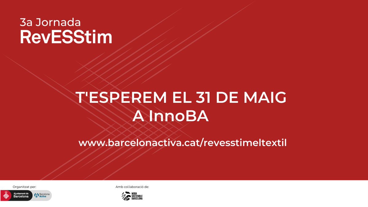 Calidoscoop's tweet photo. Us veiem a totes el dimarts!
#3aJORNADAREVESSTIM #Revesstim #barcelonaactiva #modasostenible #modabarcelona #xarxatextil #innoBA https://t.co/ZjFl4QaJ6Z