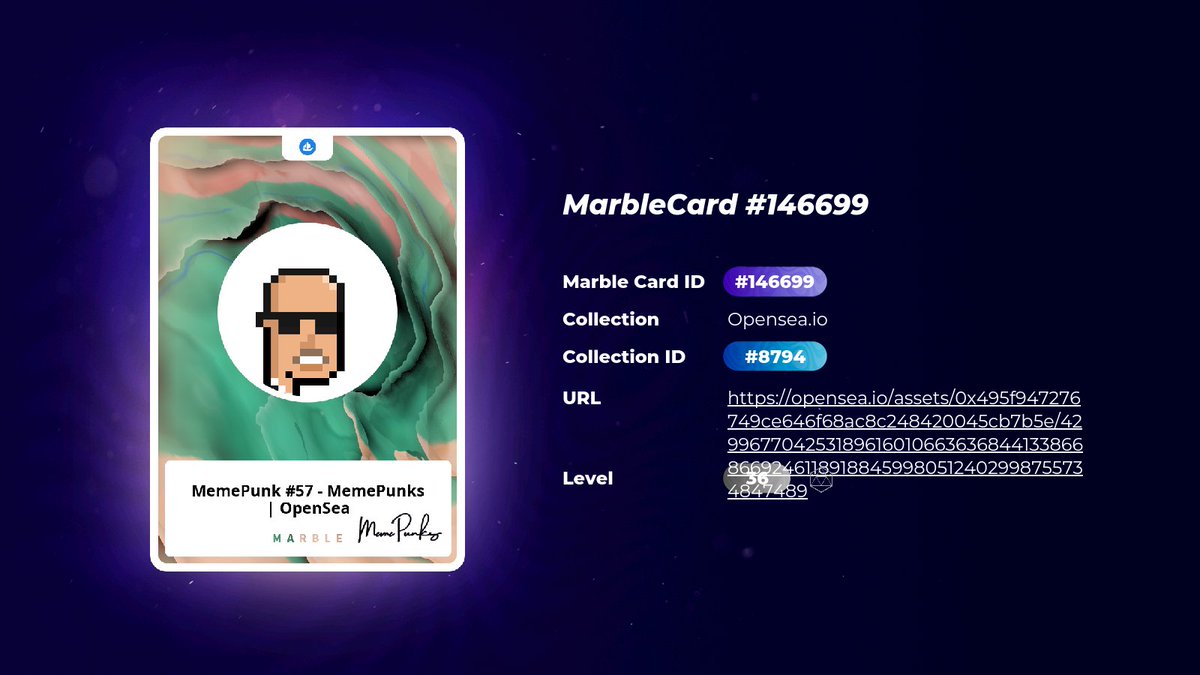 Oh yeah, <a href="/MemePunksnft/">MemePunks</a> has signed a MarbleCard! marble.cards/card/146699

#ETH #Polygon #NFT #MarbleCards