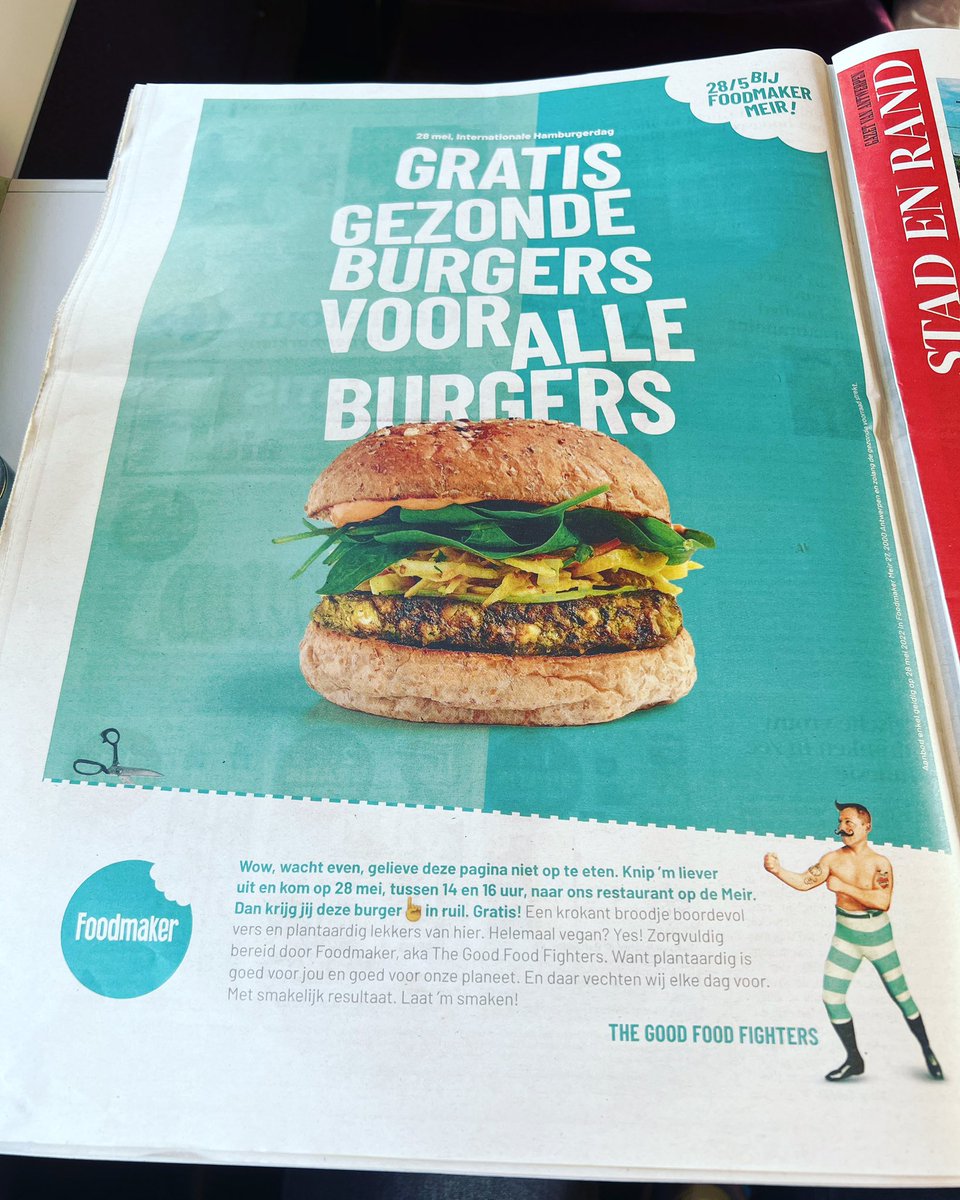 Gratis burger voor alle burgers morgen tussen 14 en 16u in Foodmaker Meir <a href="/Foodmaker_be/">Foodmaker</a> #thegoodfoodfighters