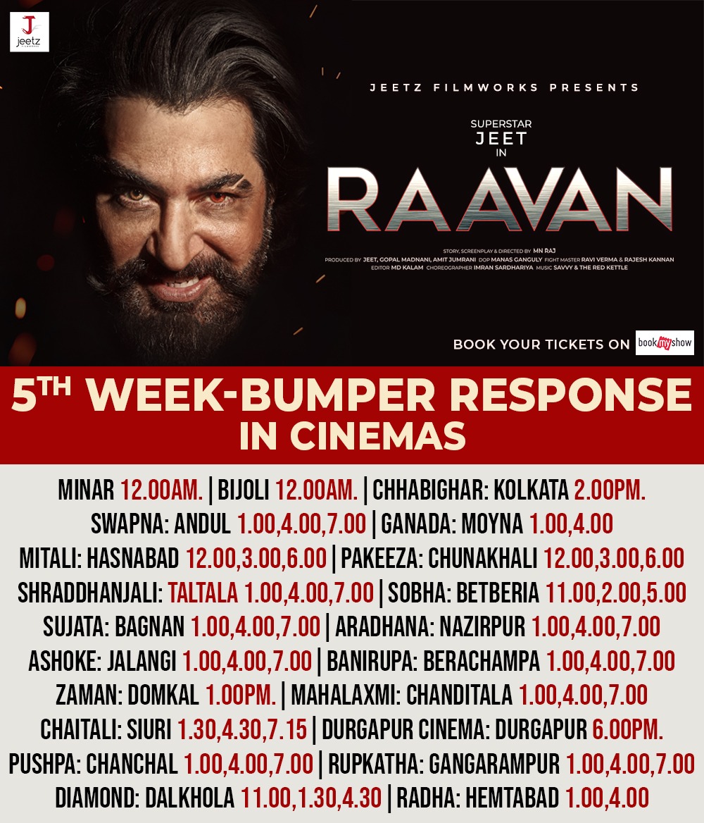 GRASSROOTENT's tweet photo. Stepping in the glorious 5th week
#Raavan #bumperresponse
Watch Raavan at your nearest theatres. Book your tickets from #bookmyshow
https://t.co/4EMF4jaO7c
@jeet30 @Lahoma_B @im_mnraj @gopalmadnani @amitjumrani https://t.co/975N7I4cPg