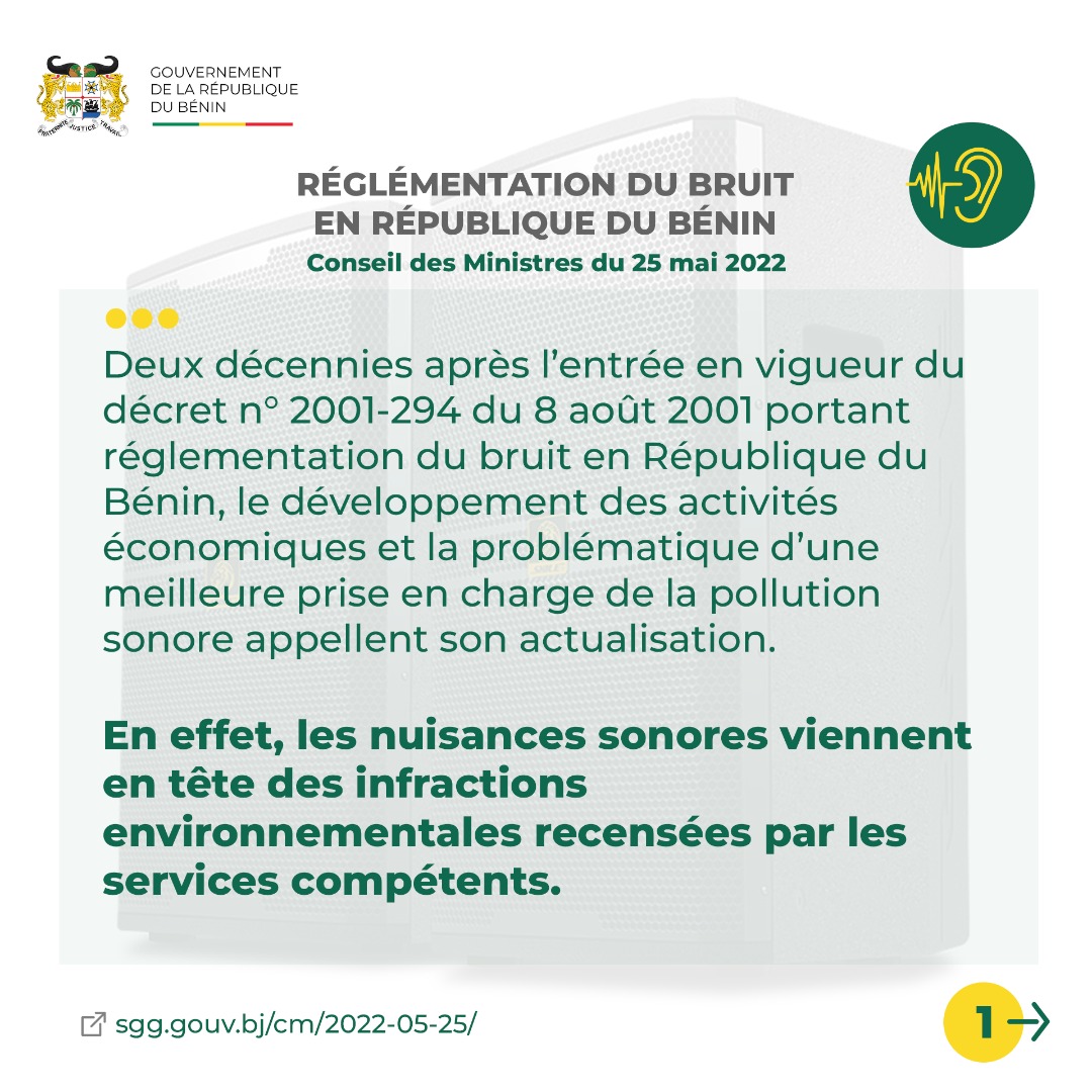 gouvbenin's tweet photo. (...) autre forme de communication ou manifestation bruyante en zone d’habitation, y compris sur les lieux de culte, est interdite dans les périodes ci-après :

- Jours ouvrables : 13h à 15h et 22h à 6h du matin;

- Jours de repos : 20h à 10h du matin. https://t.co/KqnGQel9u8