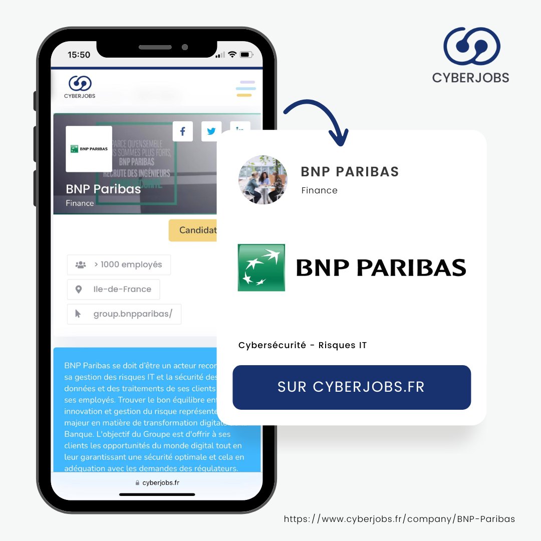 L'objectif du Groupe est d'offrir à ses clients les opportunités du monde digital tout en leur garantissant une sécurité optimale et cela en adéquation avec les demandes des régulateurs. 🚀 En savoir plus sur Bnp Paribas👉 cyberjobs.fr/company/BNP-Pa…   #cyber #cybersécurité  #job