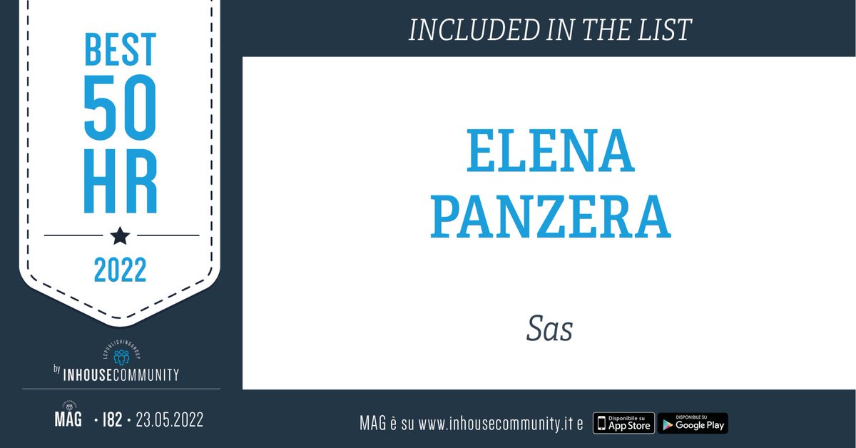 𝐁𝐄𝐒𝐓 𝟓𝟎 𝐇𝐑 𝟐𝟎𝟐𝟐 👏📣  Elena Panzera, Vice President HR EMEA &amp; AP di SAS, è tra i Best 50 #HR della lista di @ih_community per Mag. Congratulazioni <a href="/PanzeraElena/">Elena Panzera</a>!
2.sas.com/6013zRgq7