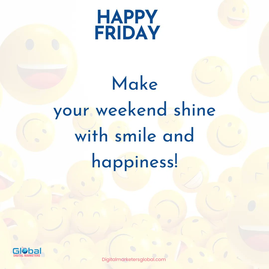 GlobalDigital14's tweet photo. Make your weekend shine with smile and happiness!

Let's know your digital marketing needs!

#digitalmarketing #marketing #socialmediamarketing #socialmedia #business #seo #branding https://t.co/v99lhZYFaS
