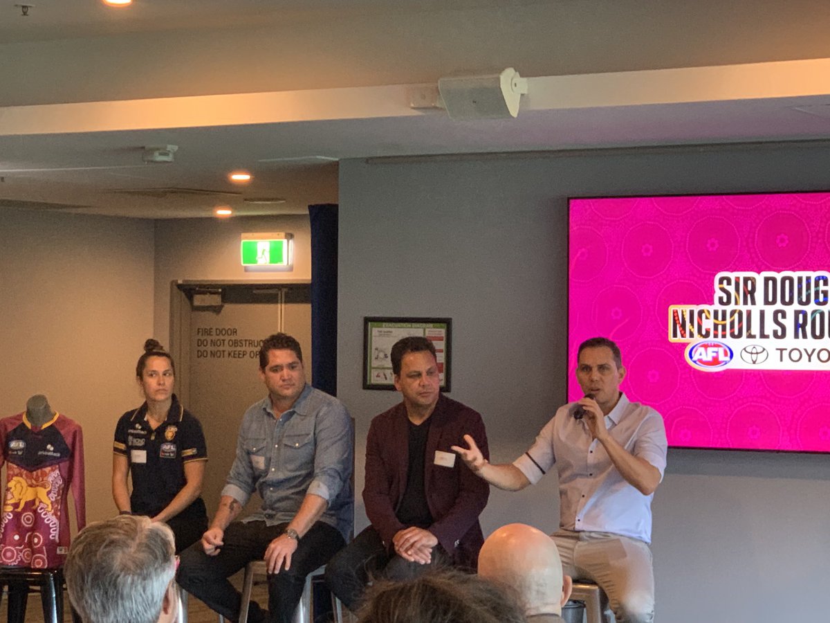 Fantastic panel for ⁦<a href="/brisbanelions/">Brisbane Lions</a>⁩ Lions Connect event for Sir Doug Nicholls round.  ⁦<a href="/AllyAndo18/">Ally Anderson</a>⁩ ⁦<a href="/DJHeadland1/">Des Headland</a>⁩ Steve Renouf Jade North sharing their journeys and perspectives on reconciliation with Lions stakeholders.  Education a key theme. #Reconciliaton
