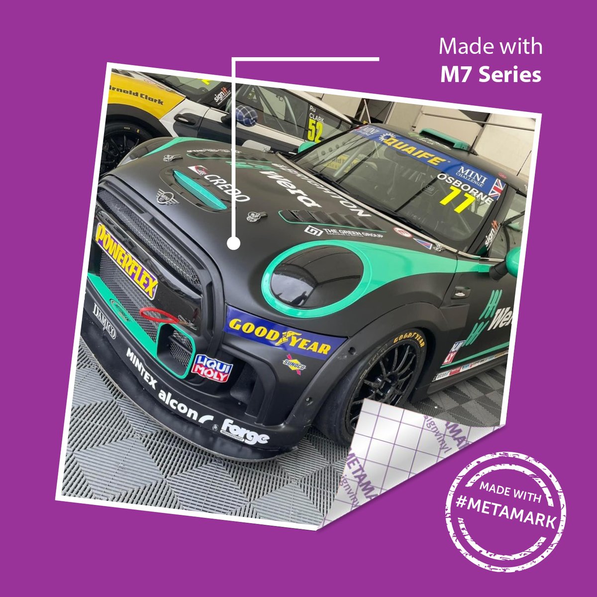 Metamarkuk's tweet photo. Racing details added courtesy of our M7 Series! Tap here to order your materials online if you’re in the UK https://t.co/0AZOGCReWD #metamarkuk #metamarkeverywhere #racecarwrap #carwrapdesign #carwrapper #wrapdesign #miniwrap #minicooperwrap https://t.co/mHLOEGhbkf