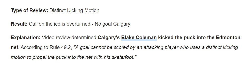 One of the most controversial calls of the year helps eliminate a team, and the NHL's official explanation is 42 words long, over half of which is just a cut-and-paste of the rule. Super helpful stuff. nhl.com/news/edmonton-…