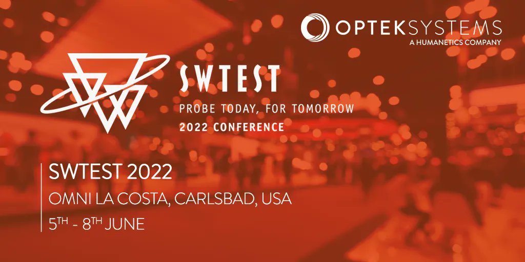 OptekSystems's tweet image. SWTest 2022 is coming up next week and OpTek will be attending! We hope to see many of you there and if you’d like to arrange to speak with a member of our team in advance, contact us at:
T: +1 978 652 8331
E: osi@opteksystems.com  
#SWTest2022 #semiconductor #wafer