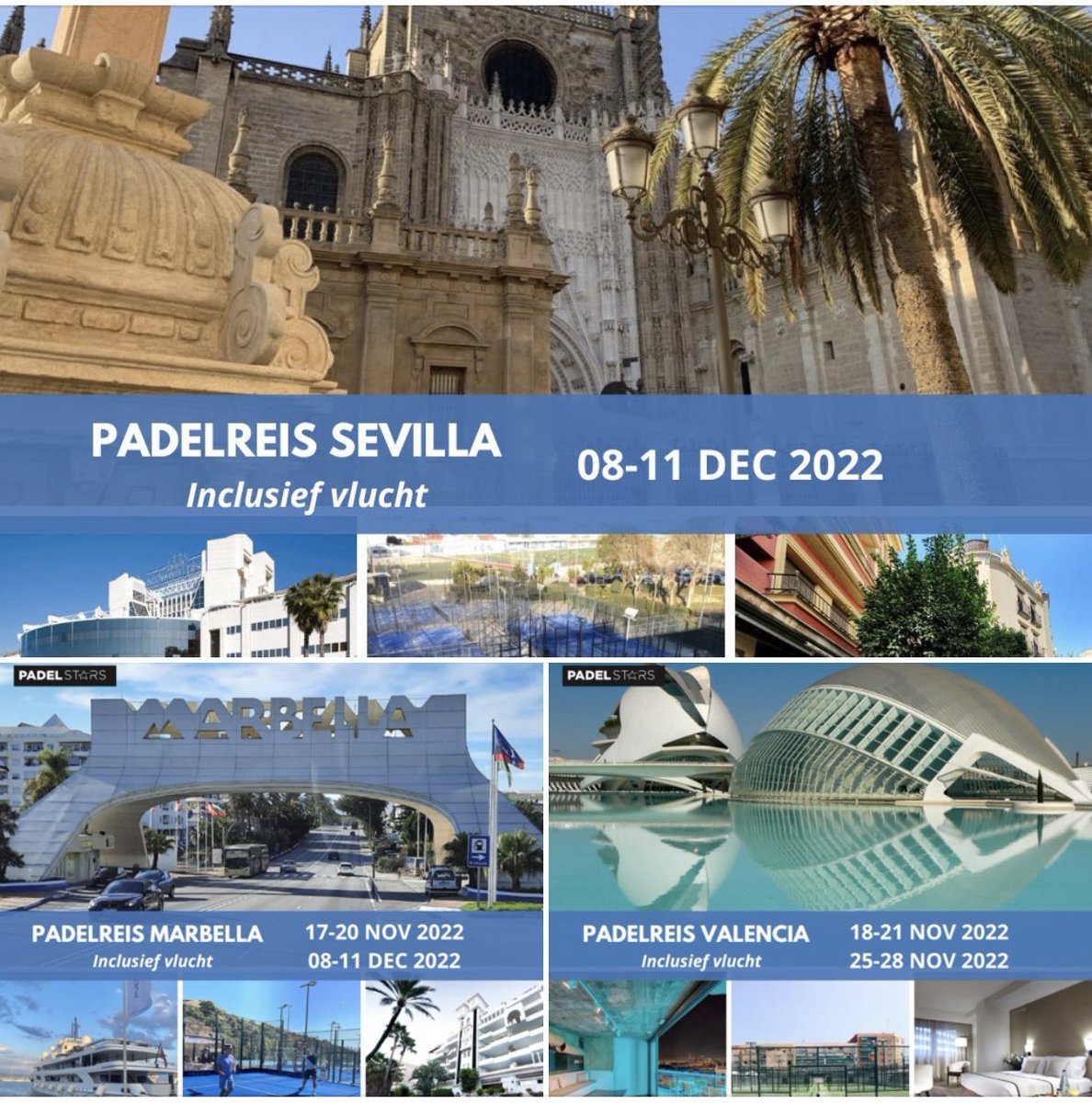 𝗣𝗮𝗱𝗲𝗹𝗿𝗲𝗶𝘀 𝗦𝗲𝘃𝗶𝗹𝗹𝗮, 𝗠𝗮𝗿𝗯𝗲𝗹𝗹𝗮 &amp; 𝗩𝗮𝗹𝗲𝗻𝗰𝗶𝗮 ✈️

Trainingskampen.nl biedt in samenwerking met Padelstars prachtige Spaanse padelreizen aan. 🇪🇸 Bekijk de mogelijkheden in Sevilla, Marbella &amp; Valencia via trainingskampen.nl/padelreizen/

#padel #padeltime