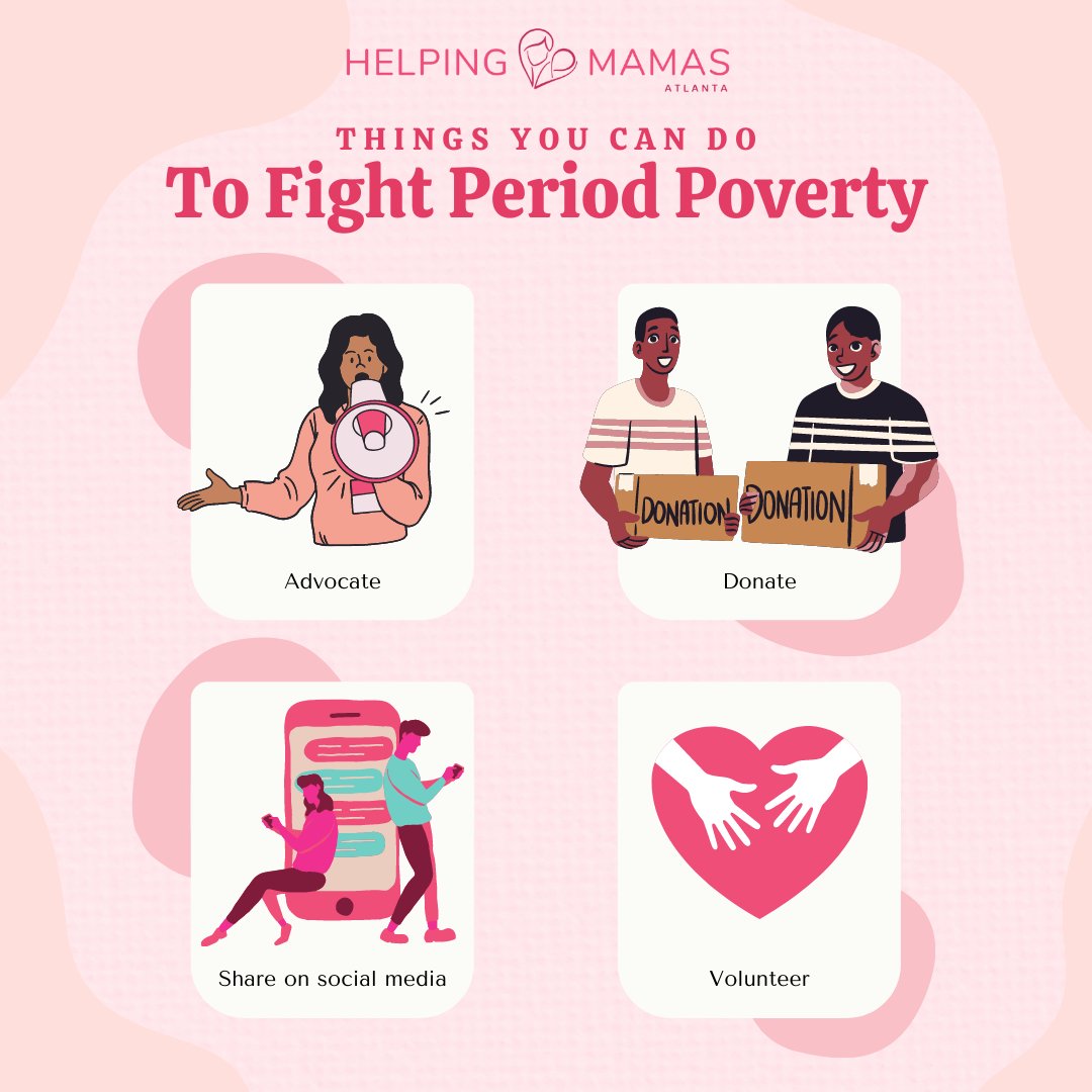 Period Poverty is a national health crisis!  So what can you do to help?

For a more detailed list of ways to help with links and resources, visit the link here ➡️bit.ly/HMPeriodPovert…
.
.
.
#HelpingMamas #EndPeriodPoverty #PeriodPovertyAwarenessWeek #HMFightsPeriodPoverty