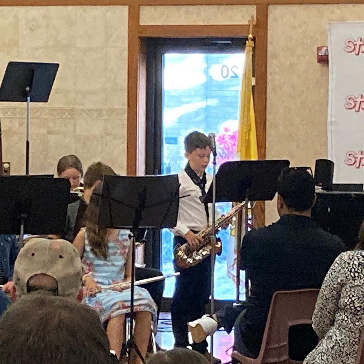 #STMspirit STM School Spring Music Concert - the students did a beautiful job! A special shout out to 8th Graders — Evan, Henry &amp; Charles — who practiced on their own during pandemic with no band teacher! Thank you Mrs. DePietro for all your hard work! #STMexcellence ❤️🖤🎵🎶🎼