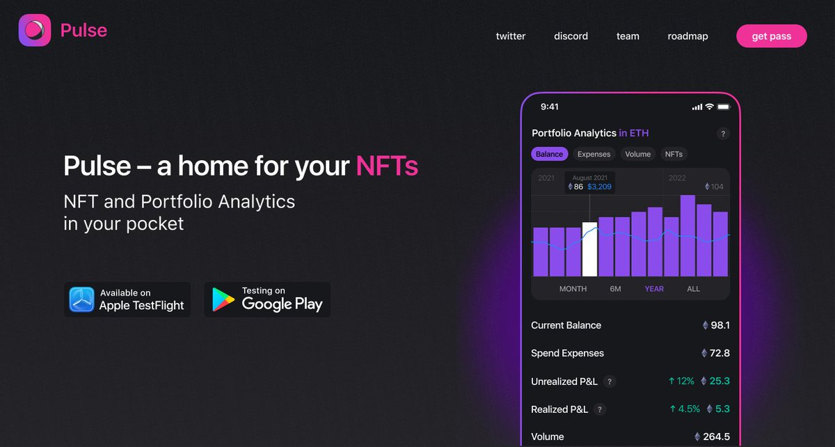 Working on the main page update. Go and check nftpulse.app we've added links to download the app on it 👽