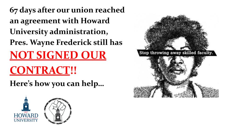 LecturersHU's tweet photo. We're back at it, calling @HowardU and asking, SIGN THE CONTRACT, WAYNE! Here's how you can help...
#SIGNTHECONTRACTWAYNE #HowardU #Howard #HowardUniversity #UnionStrong #Local500 #HigherEdWorkersUnite #InTruthAndService https://t.co/7HWqRl4bBR