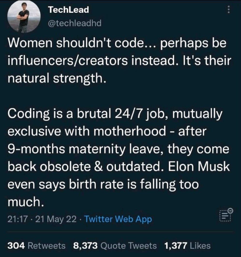 AdasList's tweet photo. 1/2
When people ask us why is there a need for 'women in tech' communities and funds - THIS is why.

It also brings up two more points:

1. (Some) men don't know who invented programming https://t.co/paM5bdARDY