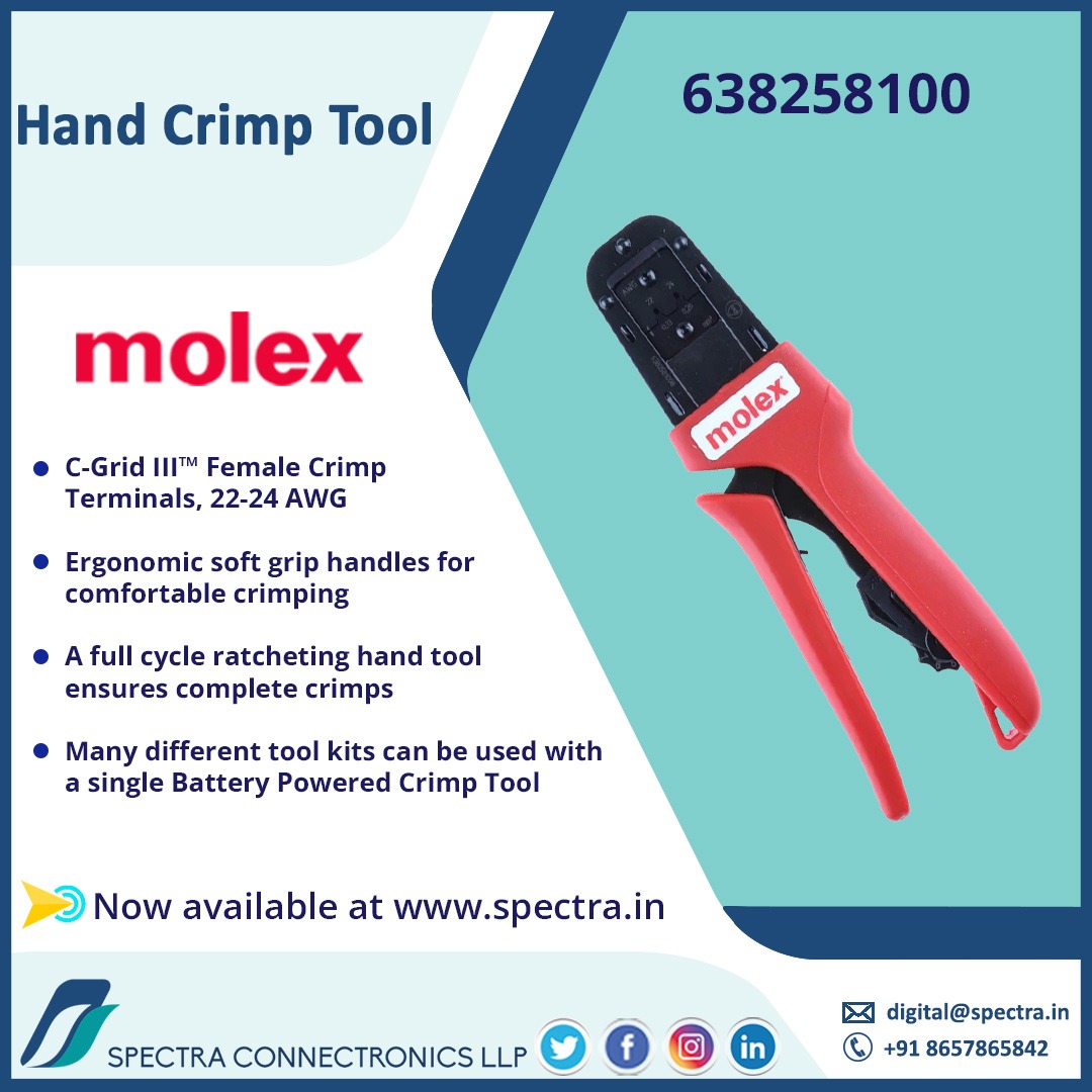 Buy Hand Crimping Tool now at spectra.in/molex-63825810…

#totalconnectivitysolutions
#spectraconnectronics
#molex
#tools
#crimpingtool
#handtool
#precisiontool
#ergonomic
#ratchetcrimpingtool
#userfriendly
#crimper
#stripper
#terminalcrimpingtool
#buynow